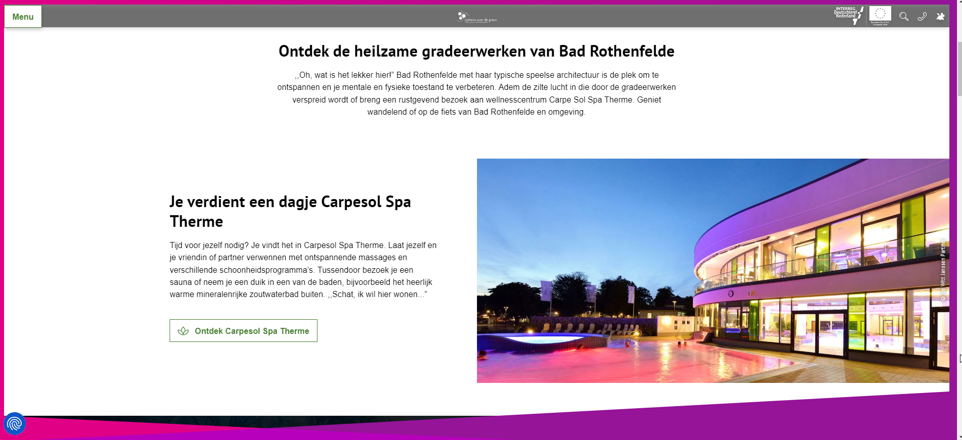 Webtekst over Bad Rothenfelde website geheim over de grens